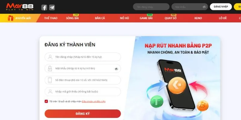 Hướng dẫn nạp tiền và rút tiền May88